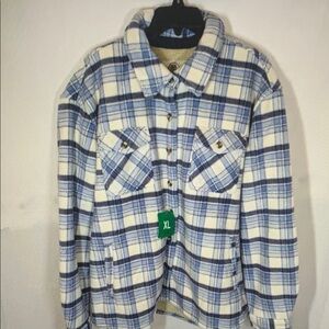 Plaid Jean Jacket in Blue and White